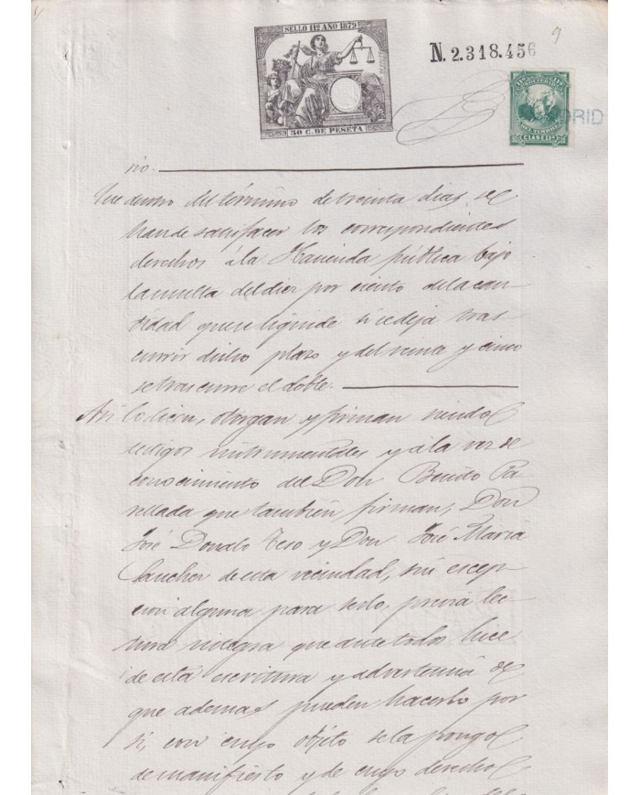 1879-PS-13 ESPAÑA SPAIN REVENUE SEALLED PAPER PAPEL SELLADO 1879 SELLO 11no.