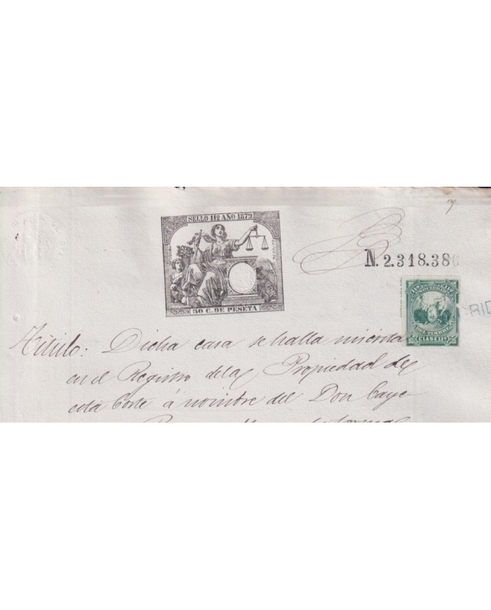 1879-PS-14 ESPAÑA SPAIN REVENUE SEALLED PAPER PAPEL SELLADO 1879 SELLO 11no.