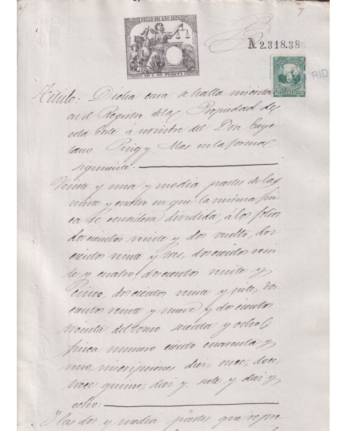 1879-PS-14 ESPAÑA SPAIN REVENUE SEALLED PAPER PAPEL SELLADO 1879 SELLO 11no.