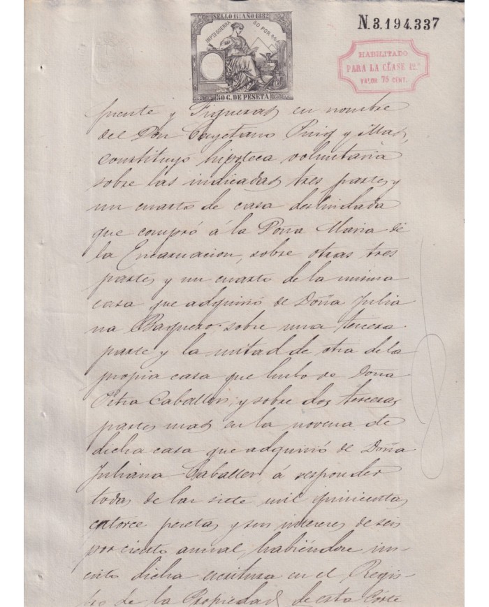 1882-PS-14 ESPAÑA SPAIN REVENUE SEALLED PAPER OVERPRINT 1882 11º FOR 12º.