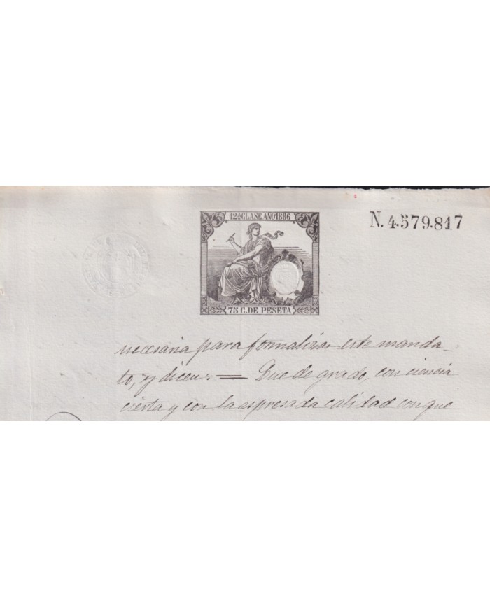 1886-PS-13 ESPAÑA SPAIN REVENUE SEALLED PAPER PAPEL SELLADO 1886 SELLO 12º.