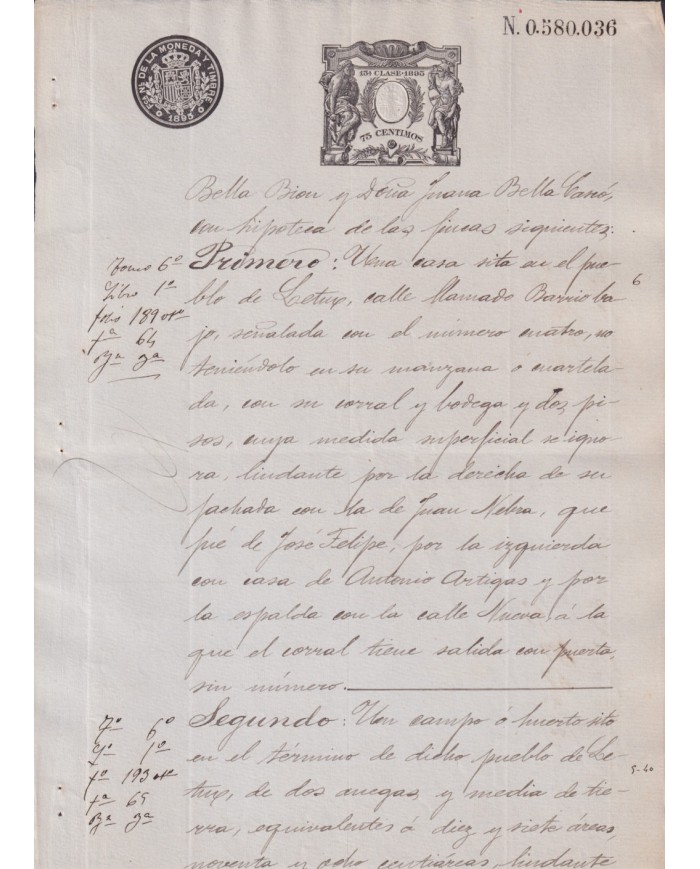 1895-PS-8  ESPAÑA SPAIN REVENUE SEALLED PAPER PAPEL SELLADO 1895 SELLO 13º.