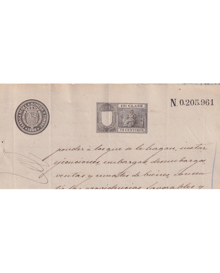 1896-PS-18 ESPAÑA SPAIN REVENUE SEALLED PAPER PAPEL SELLADO 1896 SELLO 13º.