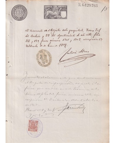 1897-PS-13 ESPAÑA SPAIN REVENUE SEALLED PAPER PAPEL SELLADO 1897 SELLO 13º.