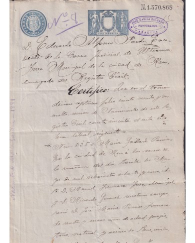 1902-PS-1 ESPAÑA SPAIN REVENUE SEALLED PAPER PAPEL SELLADO 1902 SELLO 11º.