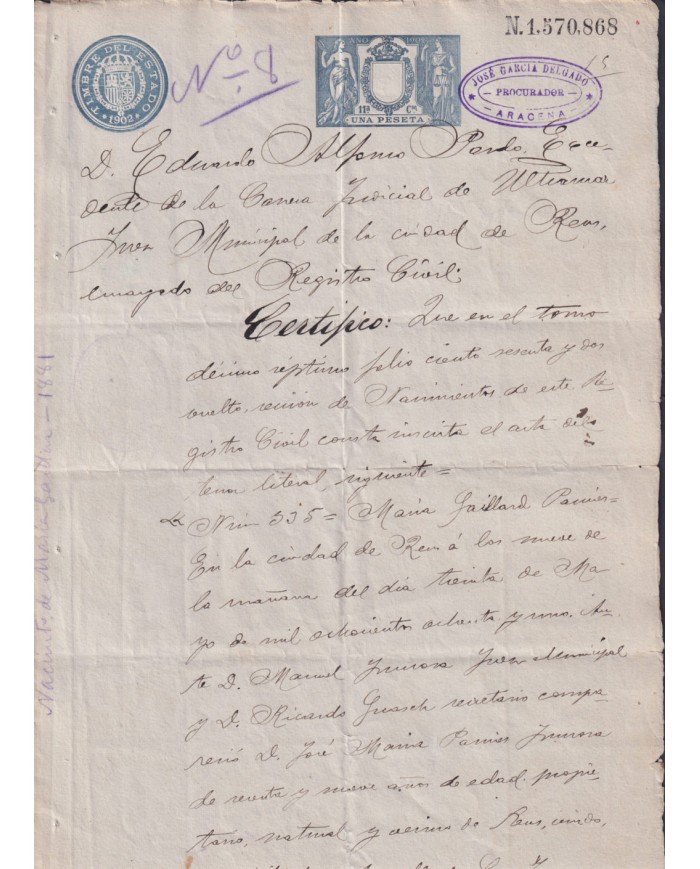 1902-PS-1 ESPAÑA SPAIN REVENUE SEALLED PAPER PAPEL SELLADO 1902 SELLO 11º.
