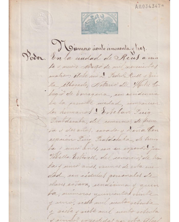 1904-PS-4 ESPAÑA SPAIN REVENUE SEALLED PAPER PAPEL SELLADO 1904 SELLO 7º.