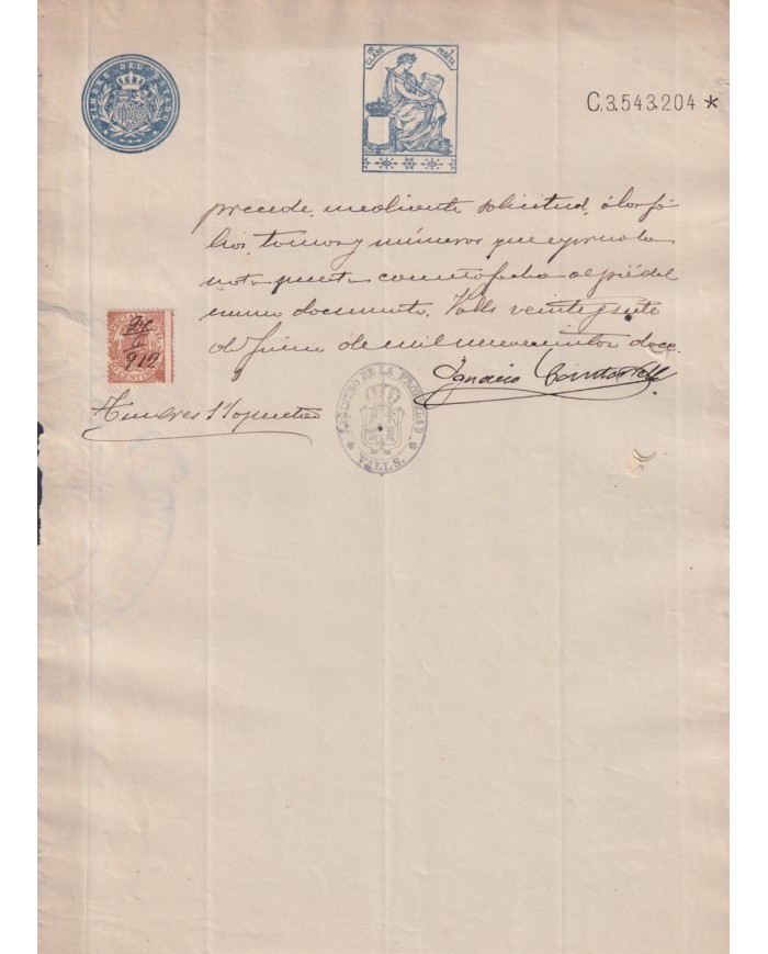 1910-PS-8 ESPAÑA SPAIN REVENUE SEALLED PAPER PAPEL SELLADO 1910 SELLO 11º.