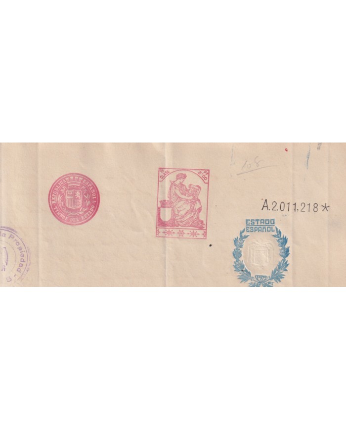 1939-PS-1 ESPAÑA SPAIN REVENUE SEALLED PAPER PAPEL SELLADO 1939 SELLO 7º.