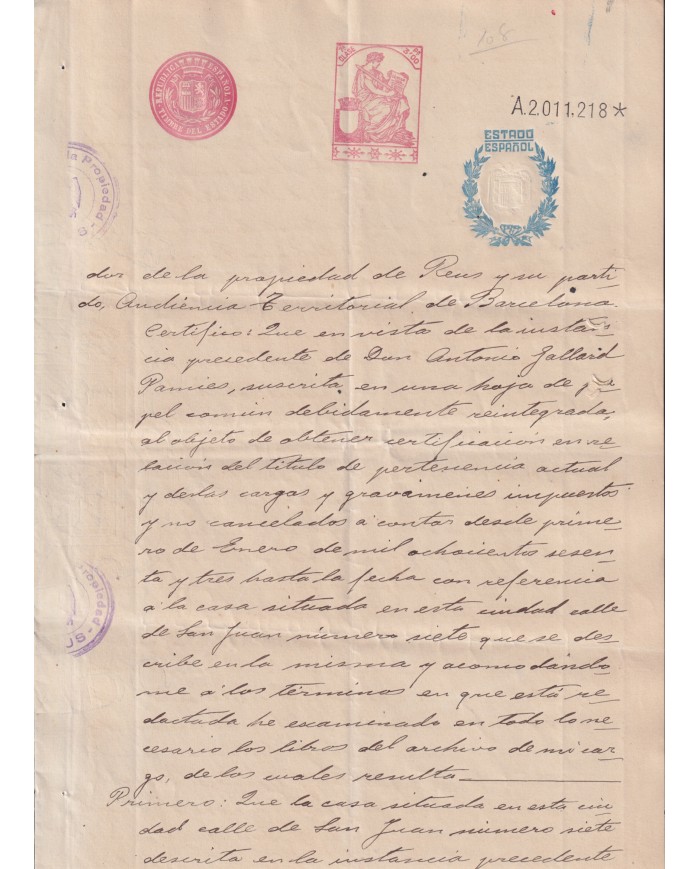 1939-PS-1 ESPAÑA SPAIN REVENUE SEALLED PAPER PAPEL SELLADO 1939 SELLO 7º.