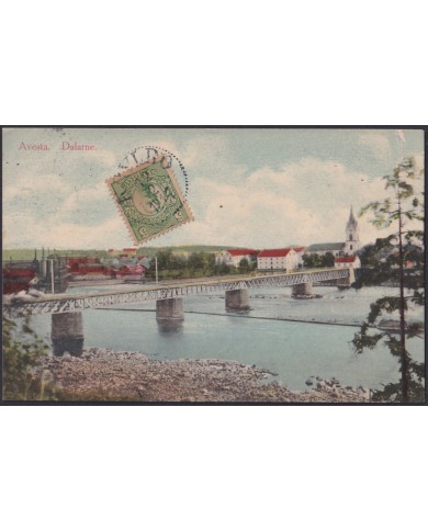 F-EX47711 SWEDEN SUEDE SVERIGE 1914 POSTCARD AVESTA DELARNE BRIDGE ON RIVER.