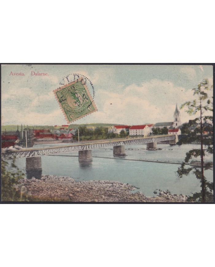 F-EX47711 SWEDEN SUEDE SVERIGE 1914 POSTCARD AVESTA DELARNE BRIDGE ON RIVER.