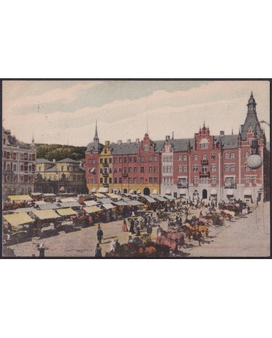 F-EX47712 SWEDEN SUEDE SVERIGE 1913 POSTCARD SUNDSVALL STORA TORGET TO SPAIN.
