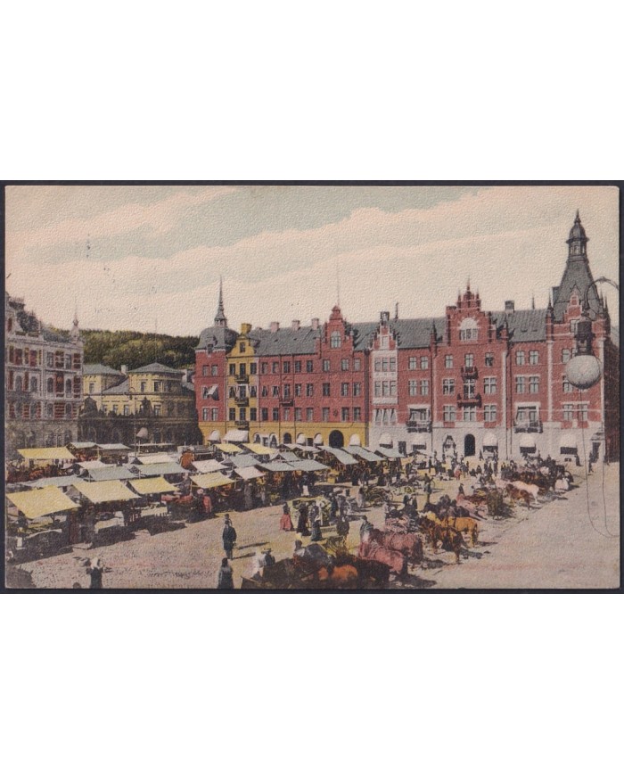 F-EX47712 SWEDEN SUEDE SVERIGE 1913 POSTCARD SUNDSVALL STORA TORGET TO SPAIN.