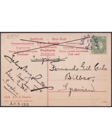 F-EX47715 SWEDEN SVERIGE SUEDE 1913 POSTCARD TO SPAIN. UMEA STREET.