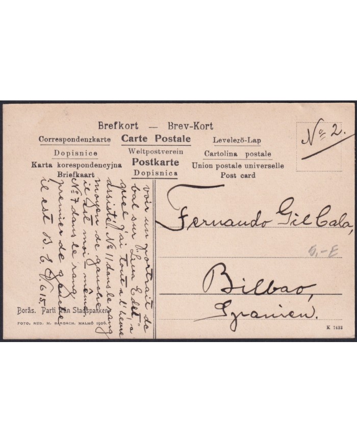 F-EX47730 SWEDEN SVERIGE SUEDE 1913 POSTCARD TO SPAIN. BORAS.