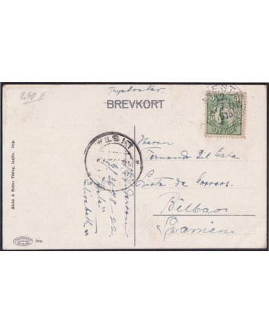 F-EX47722 SWEDEN SVERIGE SUEDE 1914 POSTCARD TO SPAIN ASKERSUND. LISTA DE BILBAO.