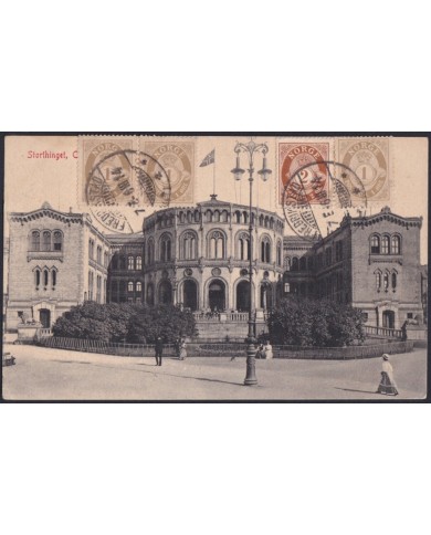 F-EX47725 NORWAY NORGE 1914 POSTCARD TO SPAIN. STORTHINGET.
