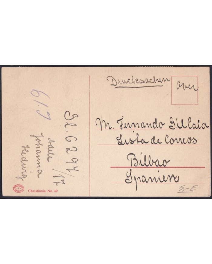 F-EX47725 NORWAY NORGE 1914 POSTCARD TO SPAIN. STORTHINGET.