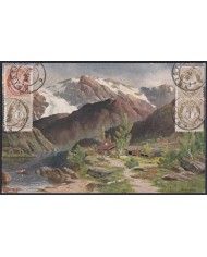 F-EX47726 NORWAY NORGE 1914 POSTCARD TO SPAIN. MOUNTAING LANDSCAPE.