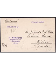 F-EX47728 NORWAY NORGE 1913 POSTCARD TO SPAIN. CHRISTIANIA.
