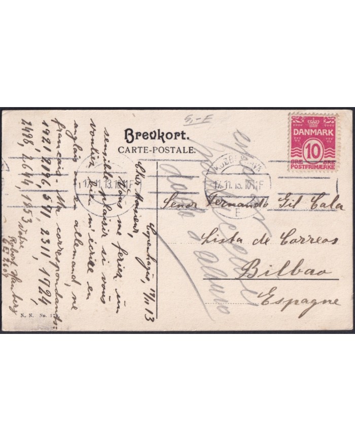 F-EX47729 NORWAY NORGE 1913 POSTCARD TO SPAIN. CHRISTIANIA.