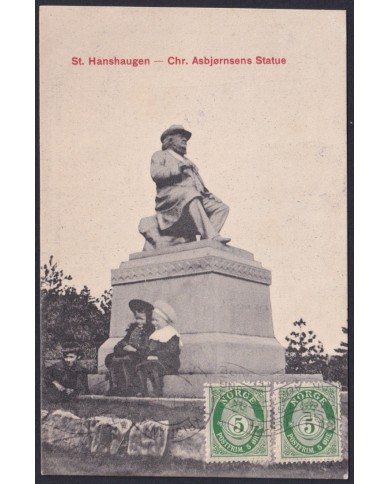 F-EX47732 NORWAY NORGE 1914 POSTCARD TO SPAIN. ST HANSHAUGEN MONUMENT.