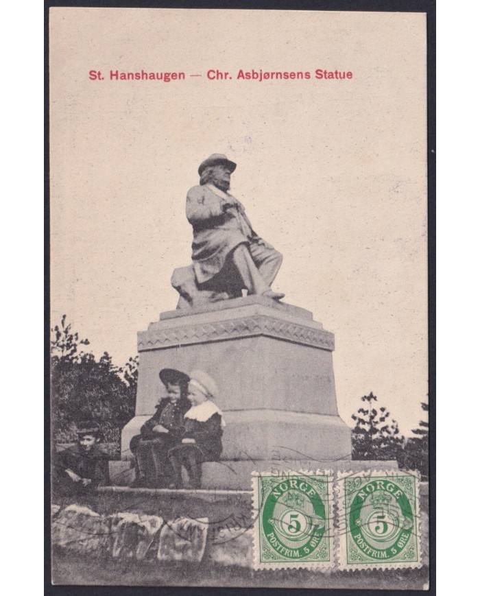F-EX47732 NORWAY NORGE 1914 POSTCARD TO SPAIN. ST HANSHAUGEN MONUMENT.
