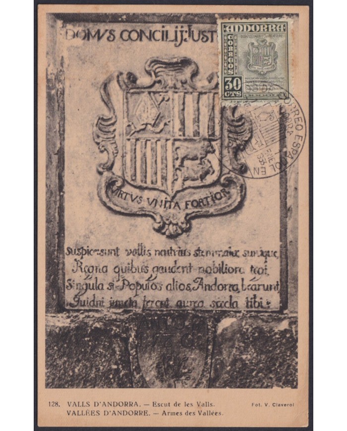 F-EX47740 ANDORRA 1953 MAXIMCARD COAST OF ARMS.
