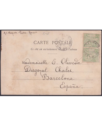 F-EX47744 MONACO 1913 POSTCARD MONTECARLO CHURCH ST CHARLES TO SPAIN.