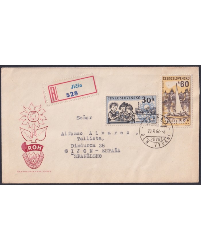 F-EX47747 CZECHOSLOVAKIA 1962 REG FDC CHILDREN & SHIP.