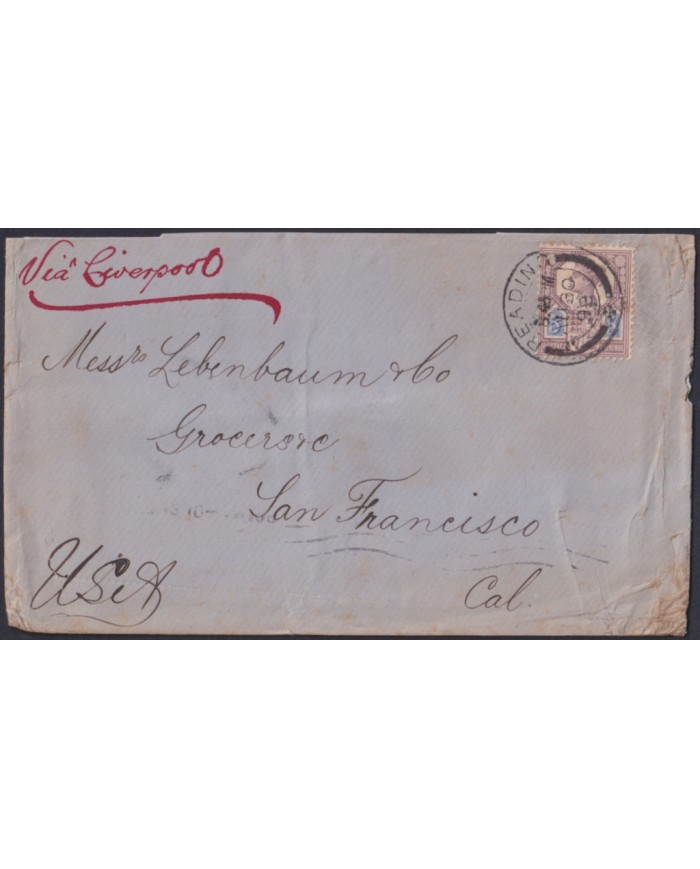 F-EX47770 ENGLAND UK 1898 READING VIA LIVERPOOL TO SAN FRANCISCO USA.