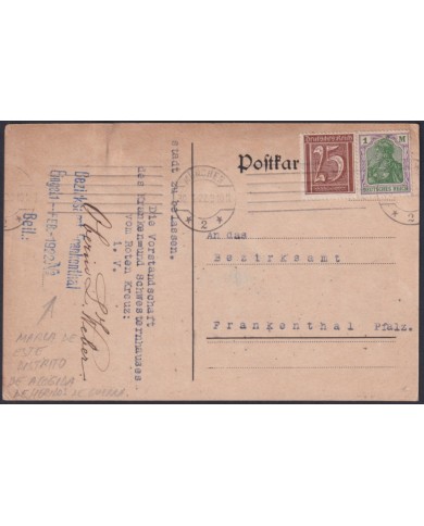F-EX47894 GERMANY 1922 1 MARK MUNICH TO FRANKFURT GERMANIA CARD.