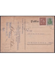 F-EX47894 GERMANY 1922 1 MARK MUNICH TO FRANKFURT GERMANIA CARD.
