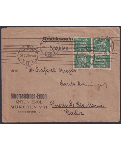 F-EX47893 GERMANY 1923 LEIPZIG TO CADIZ SPAIN INFLATION COVER.