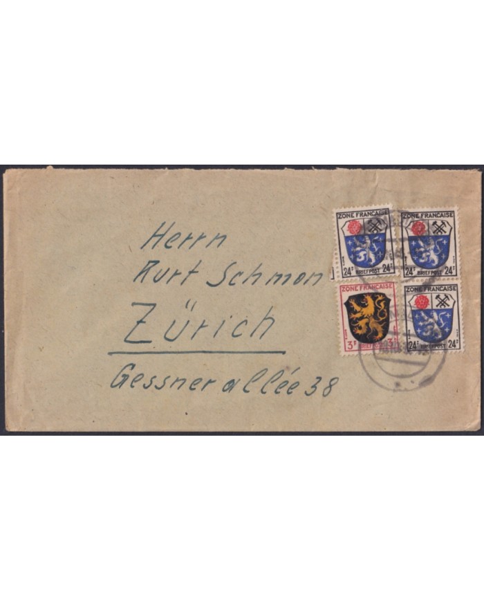 F-EX47783 GERMANY FRECH ZONE 1946 COVER COAST OF ARMS.