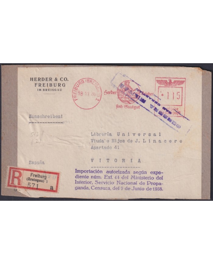 F-EX47791 GERMANY 1938 FRONT PACKET WITH AGRICULTURE SOWER CENSORSHIP SPAIN SAN SEBASTIAN.