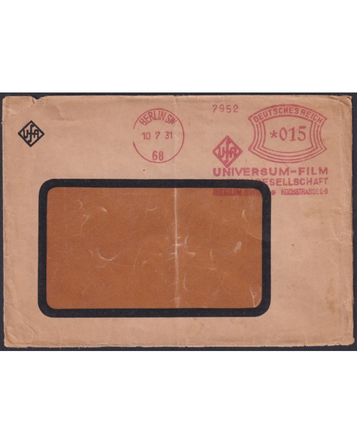 F-EX47797 GERMANY 1931 PIGNEY BOWES MACHINE RED CANCEL BERLIN FILM CINEMA.