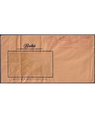 F-EX47798 GERMANY 1944 PIGNEY BOWES MACHINE RED CANCEL BAKU KINDER NAHRUNG.