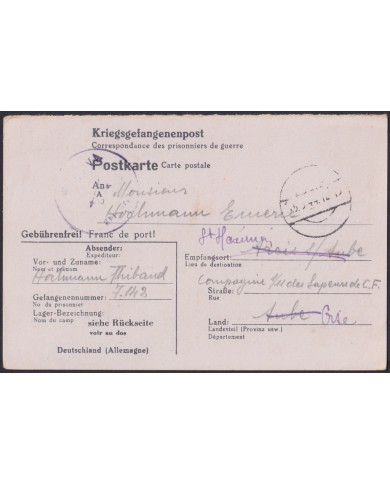 F-EX47810 GERMANY 1944 WWII POW KRIEGSGEFANGENENPOST TO FRANCE.