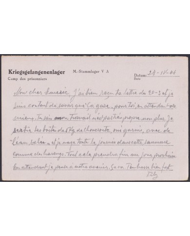 F-EX47810 GERMANY 1944 WWII POW KRIEGSGEFANGENENPOST TO FRANCE.