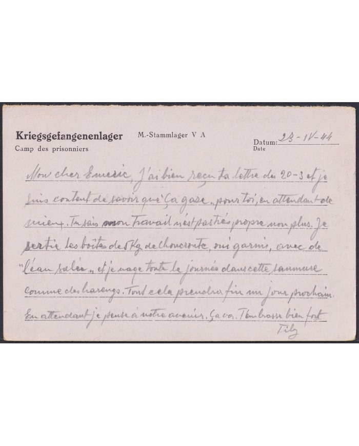 F-EX47810 GERMANY 1944 WWII POW KRIEGSGEFANGENENPOST TO FRANCE.