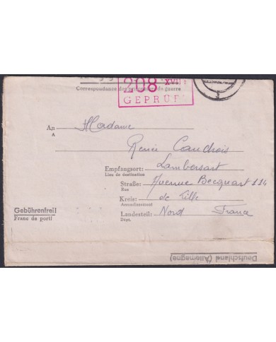 F-EX47811 GERMANY 1944 WWII POW STALAG 208 KRIEGSGEFANGENENPOST TO FRANCE.