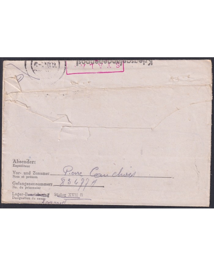 F-EX47811 GERMANY 1944 WWII POW STALAG 208 KRIEGSGEFANGENENPOST TO FRANCE.