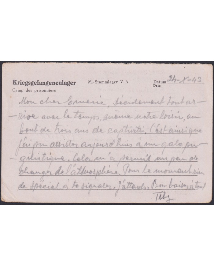 F-EX47812 GERMANY 1943 WWII POW STALAG VA KRIEGSGEFANGENENPOST TO FRANCE.