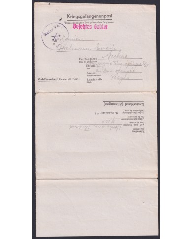 F-EX47814 GERMANY 1943 WWII POW STALAG VA 54 KRIEGSGEFANGENENPOST TO FRANCE.