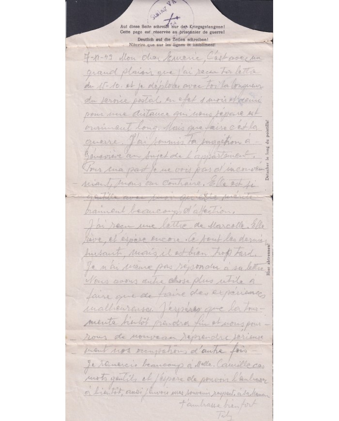 F-EX47814 GERMANY 1943 WWII POW STALAG VA 54 KRIEGSGEFANGENENPOST TO FRANCE.