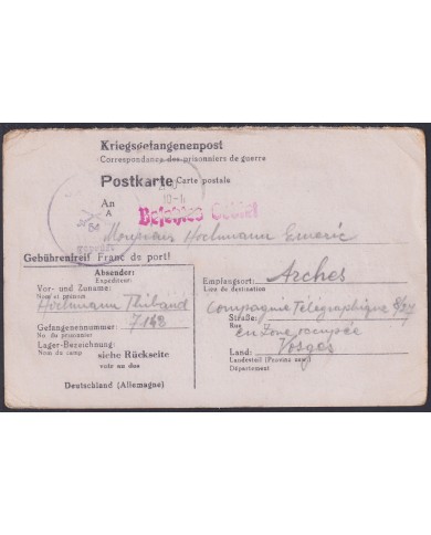 F-EX47816 GERMANY 1943 WWII POW STALAG VA 54 KRIEGSGEFANGENENPOST TO FRANCE.