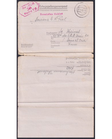 F-EX47817 GERMANY1941 WWII POW STALAG VA 30 KRIEGSGEFANGENENPOST TO FRANCE.