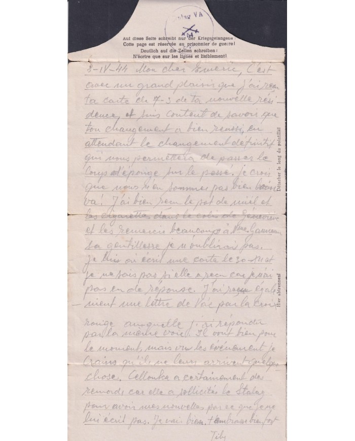 F-EX47818 GERMANY 1943 WWII POW STALAG VA 54 KRIEGSGEFANGENENPOST TO FRANCE.